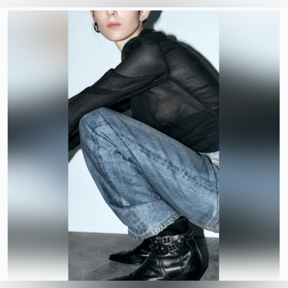 Zara leather cowboy studded boots
